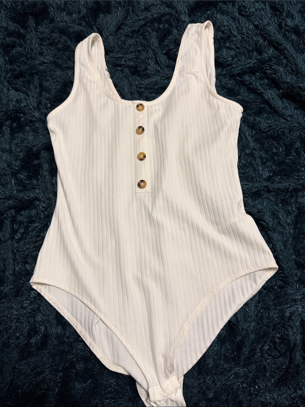 H&M Cream Ribbed Button-Front One-Piece
